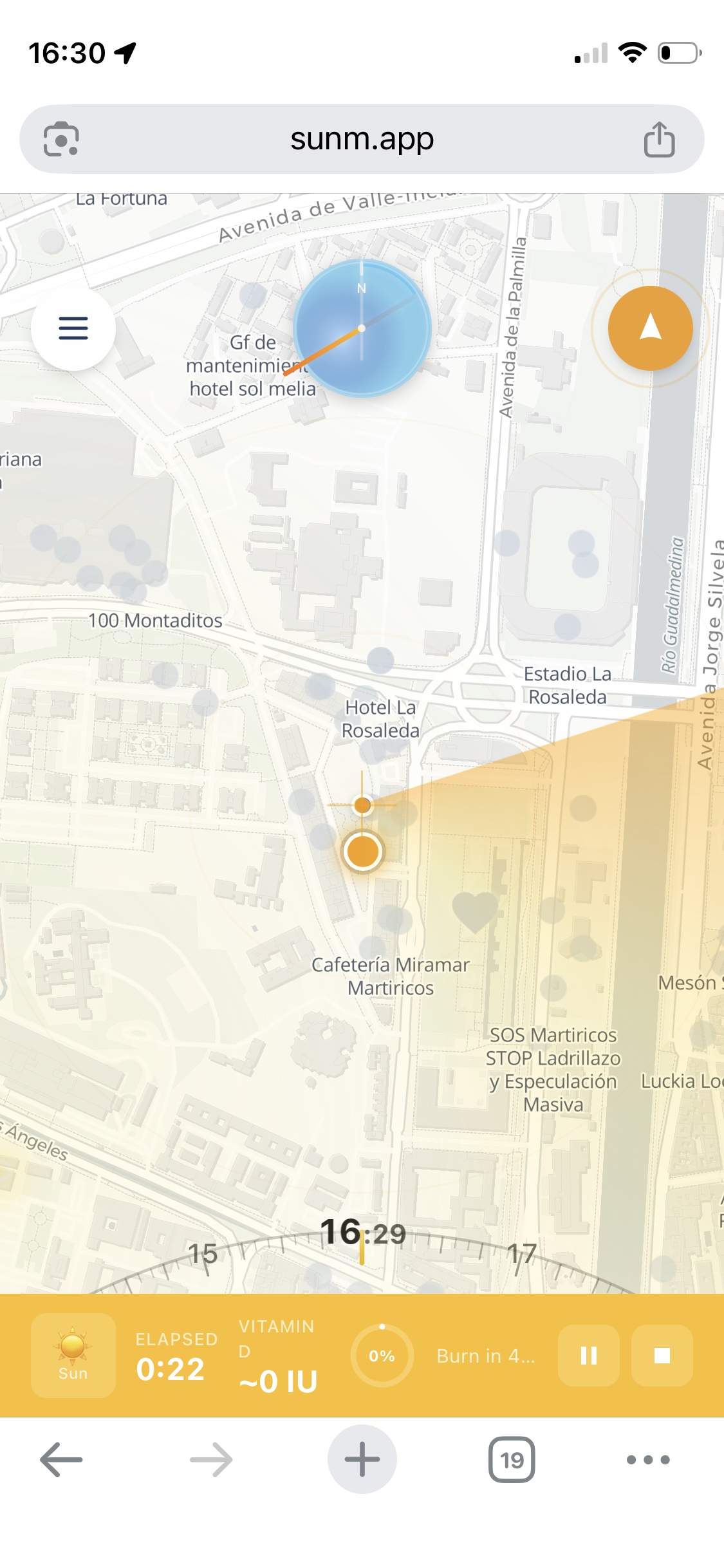 Sunm map with active sun session tracking